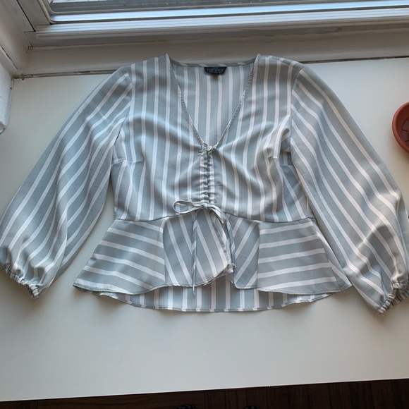 Topshop Tops - TopShop Petite Cropped Striped Peplum Blouse